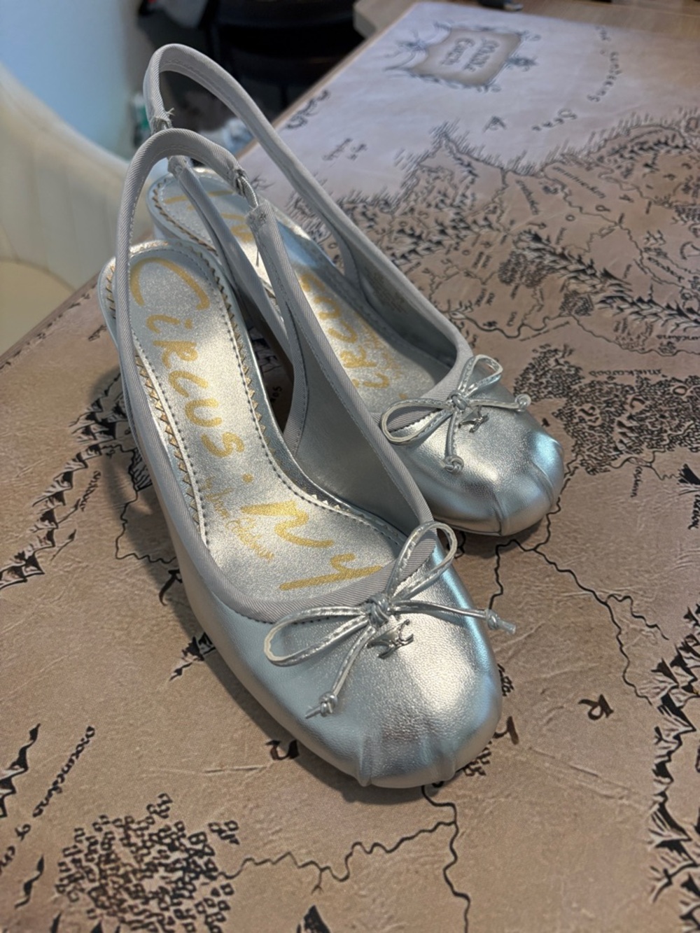 Circus by Sam Edelman Metallic Silver Slingback Ballet Flats with Bow